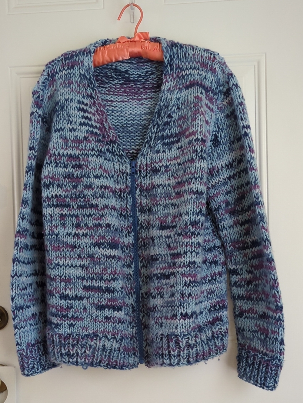 Hand Knit V-neck Long Sleeve Full Zip Cardigan.